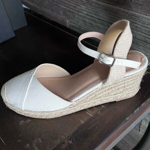 Women’s White Espadrille Wedge Sandals with Ankle Strap
